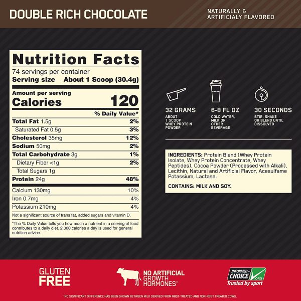 Optimum Nutrition (ON) Gold Standard 100% Protein Powder (2.27 kg, Double Rich Chocolate) - Image 3